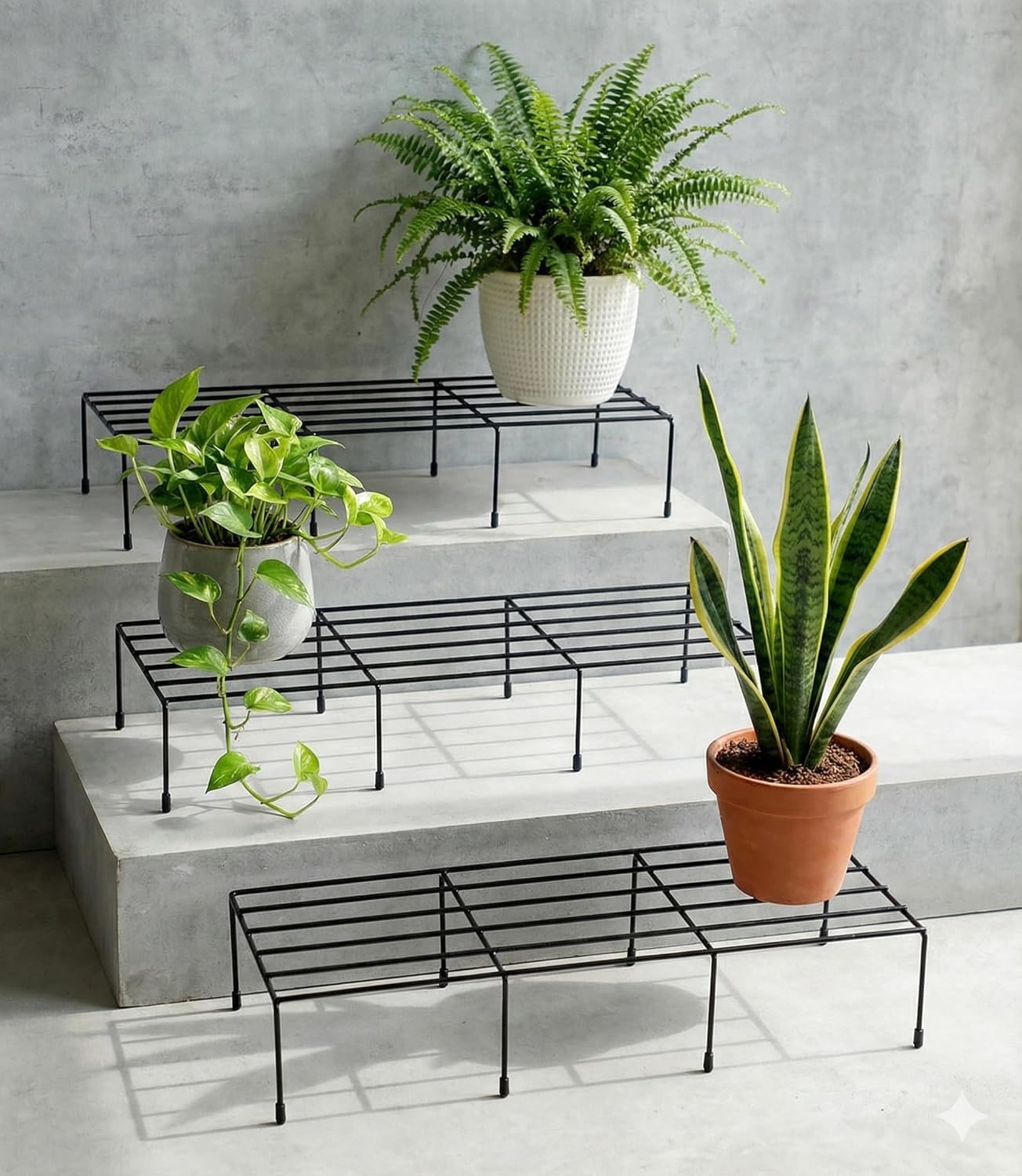 Metal Plant Stand Set of 4 | Black Iron Plant Riser for Living Room, Balcony & Garden Decoration